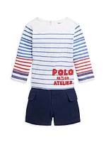 Baby Boy's Long-Sleeve T-Shirt & Cargo Shorts Set