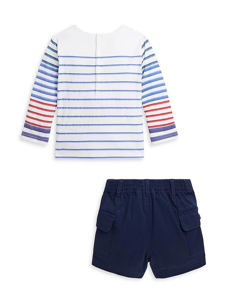 Baby Boy's Long-Sleeve T-Shirt & Cargo Shorts Set