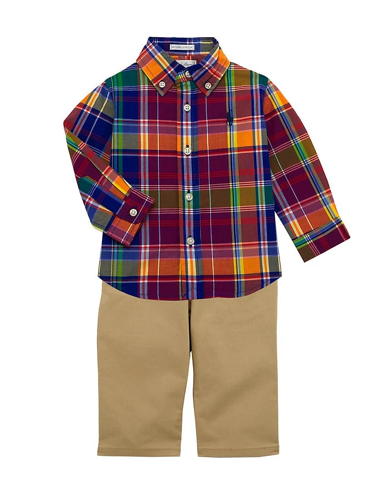 Baby Boy's Plaid Shirt & Pants Set