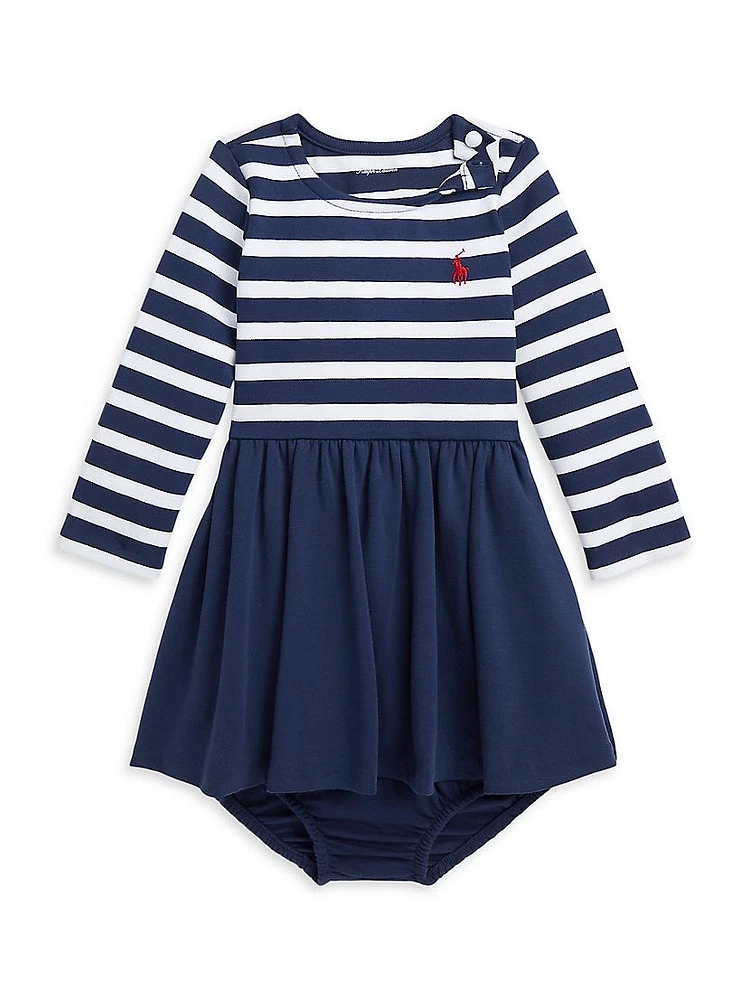 Baby Girl's Striped Long-Sleeve Dress & Bloomers Set