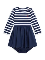 Baby Girl's Striped Long-Sleeve Dress & Bloomers Set