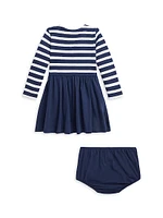 Baby Girl's Striped Long-Sleeve Dress & Bloomers Set