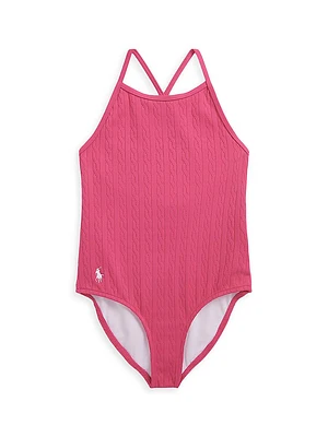 Little Girl's & Cable-Knit Print One-Piece Swimsuit