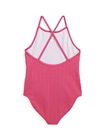 Little Girl's & Cable-Knit Print One-Piece Swimsuit