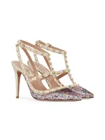 Rockstud Pumps With Sequin Embroidery And Straps 100MM