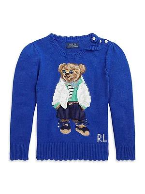 Little Girl's & Big Girl's Polo Bear Scallop-Trim Sweater