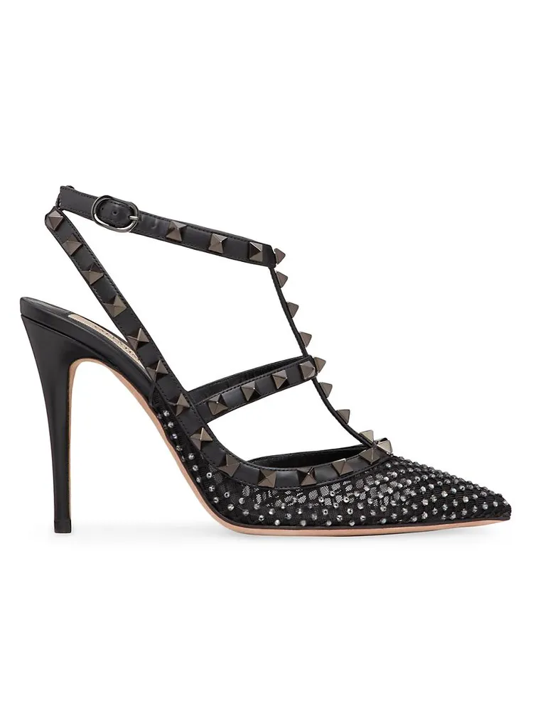 Rockstud Mesh Pumps with Crystals And Straps 100mm