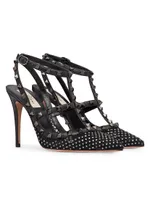 Rockstud Mesh Pumps with Crystals And Straps 100mm