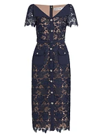 Short-Sleeve Lace Midi-Dress