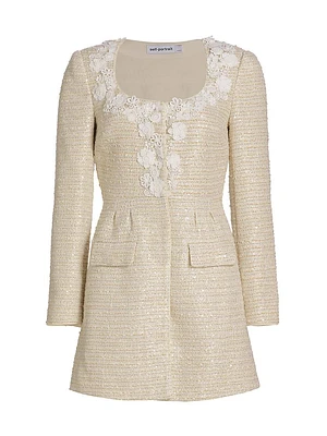 Floral-Embroidered Bouclé Minidress