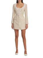 Floral-Embroidered Bouclé Minidress