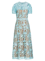 Short-Sleeve Lace Midi-Dress