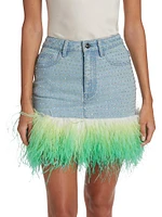 Rhinestone & Feather Denim Miniskirt