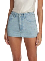 Rhinestone & Feather Denim Miniskirt