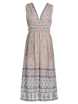 Petra Cotton-Silk V-Neck Midi Dress