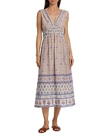 Petra Cotton-Silk V-Neck Midi Dress