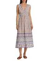 Petra Cotton-Silk V-Neck Midi Dress