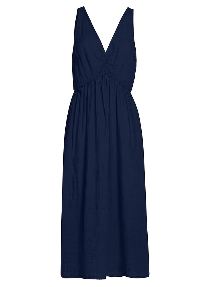 Faedra Cotton V-Neck Midi-Dress