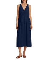 Faedra Cotton V-Neck Midi-Dress