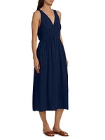 Faedra Cotton V-Neck Midi-Dress