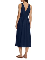 Faedra Cotton V-Neck Midi-Dress