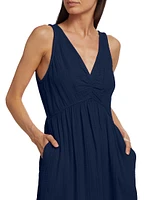 Faedra Cotton V-Neck Midi-Dress