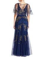 Jaylee Beaded Capelet Gown