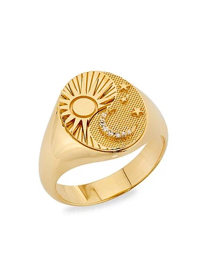 Astrology Balance 18K White & Yellow Gold & 0.025 TCW Diamond Signet Ring