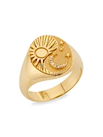 Astrology Balance 18K White & Yellow Gold & 0.025 TCW Diamond Signet Ring