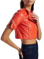 Kirsi Leather Crop Biker Jacket