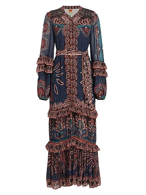 Ainika Tapestry Belted Maxi Dress