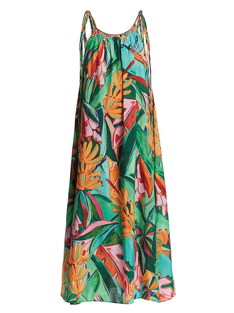 Banana Foliage Printed Cotton-Blend Midi-Dress