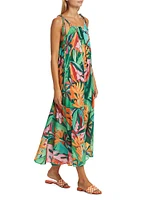 Banana Foliage Printed Cotton-Blend Midi-Dress