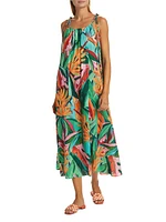 Banana Foliage Printed Cotton-Blend Midi-Dress