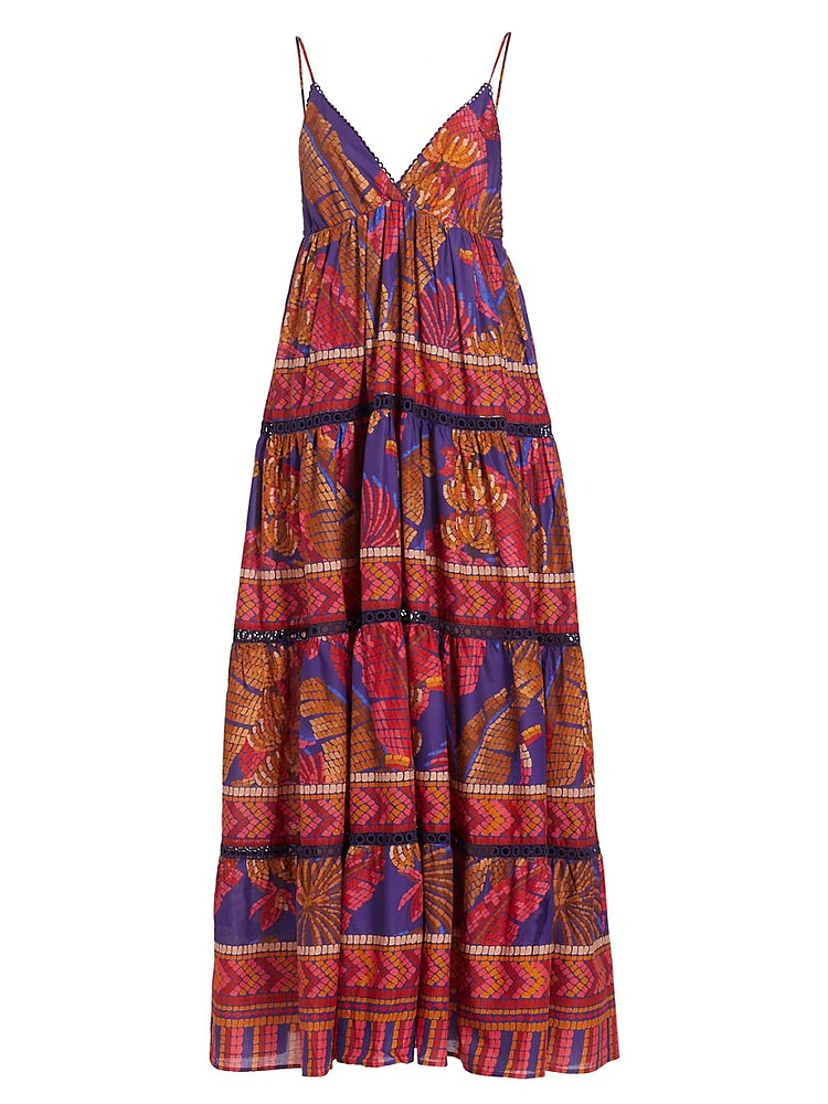 Forest Mosaic Cotton Voile Maxi Dress