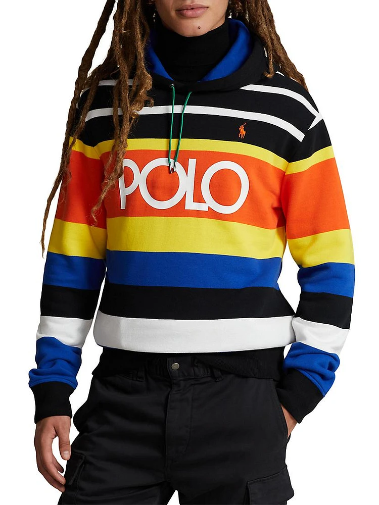 Striped Logo Fleece Hoodie