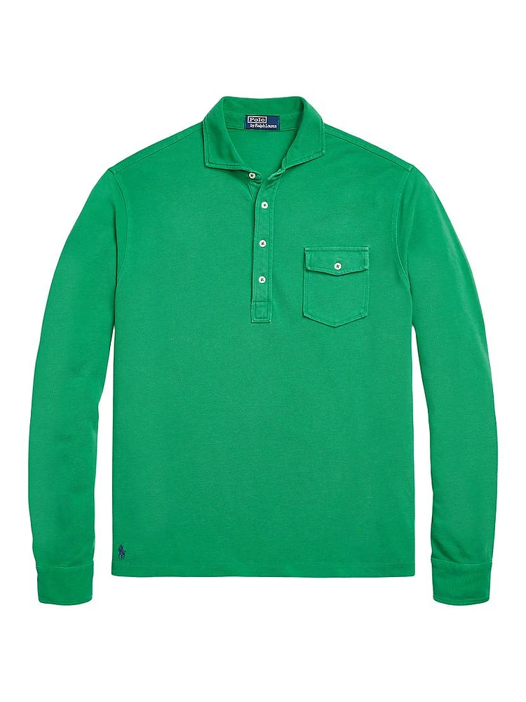 Long-Sleeve Mesh Polo Shirt