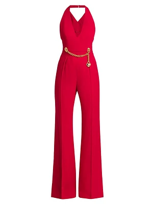 Chains & Hearts V-Neck Halter Jumpsuit