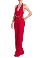 Chains & Hearts V-Neck Halter Jumpsuit