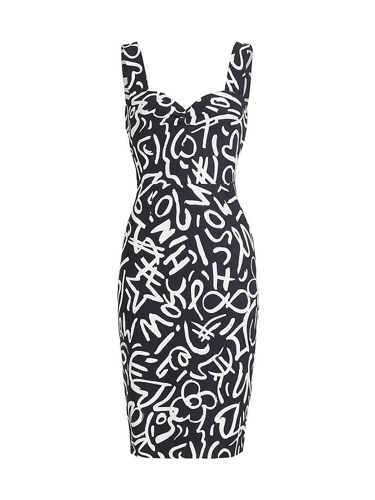 Scribble Logo Sweetheart Midi-Dress