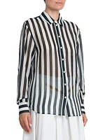 Sheer Striped Cotton & Silk Blouse