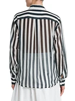 Sheer Striped Cotton & Silk Blouse