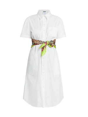 Cotton Scarf-Waist Shirtdress