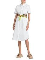 Cotton Scarf-Waist Shirtdress