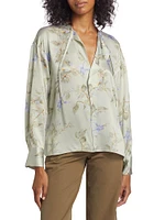 Bellflower Silk Tie-Neck Blouse