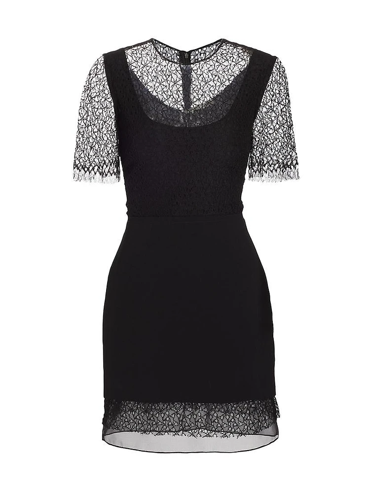 Geometric Cotton-Blend Lace Layered Minidress