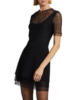 Geometric Cotton-Blend Lace Layered Minidress