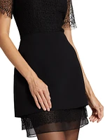 Geometric Cotton-Blend Lace Layered Minidress