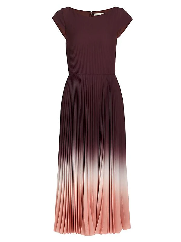 Dip-Dye Crepe Pleated Midi-Dress