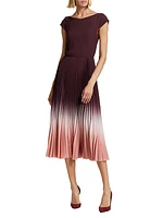 Dip-Dye Crepe Pleated Midi-Dress